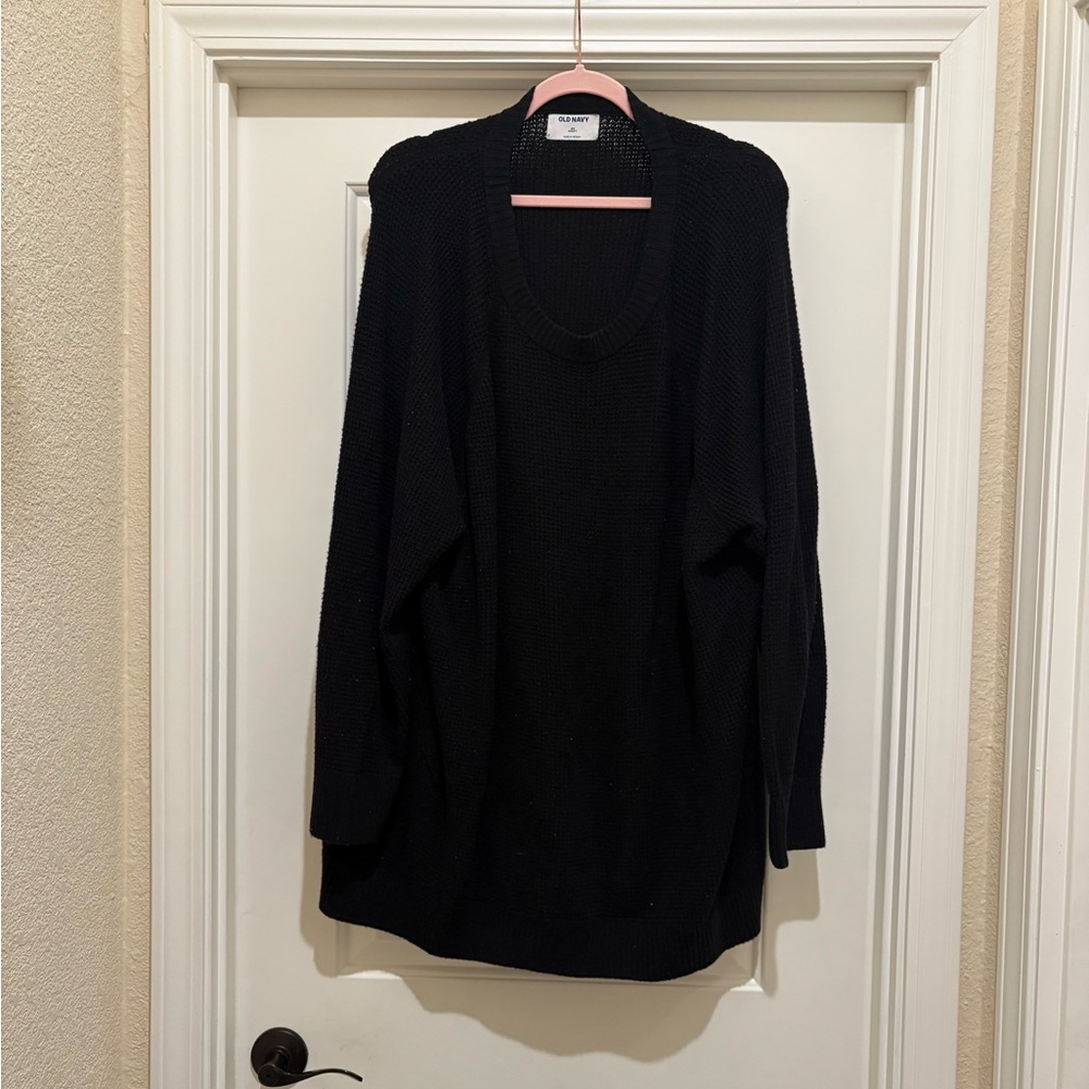 Old Navy Black Textured-Knit Tunic Sweater